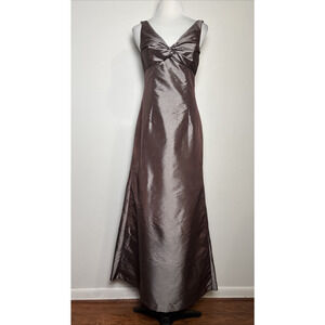Amsale Taffeta Sleeveless Formal Maxi Dress Size 4 Brown Bridesmaid Wedding